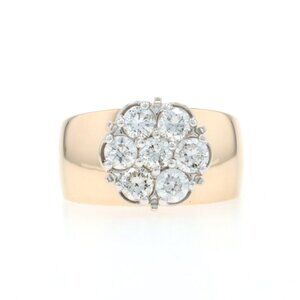 Yellow Gold Diamond Cluster Cocktail Ring - 14k Round Brilliant 1.00ctw Floral